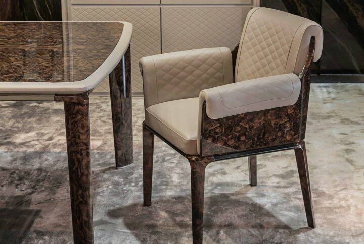 Recycled Solid Wood Dining Chairs with Fabric Upholstery