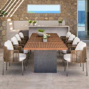 Contemporary Outdoor Rattan Furniture: Explore Premium Teak Wood Dining Tables for 8-10 People - Luxurious Patio Garden Rattan Chairs Set